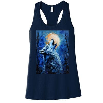 Howling Wolf Oil Painting Women's Racerback Tank