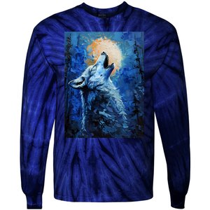 Howling Wolf Oil Painting Tie-Dye Long Sleeve Shirt