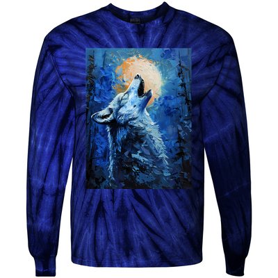 Howling Wolf Oil Painting Tie-Dye Long Sleeve Shirt