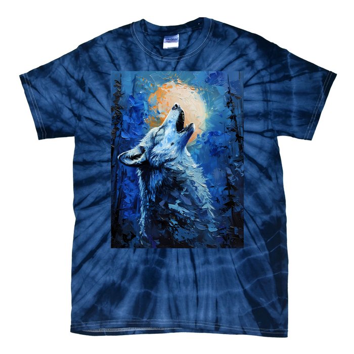 Howling Wolf Oil Painting Tie-Dye T-Shirt