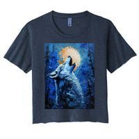 Howling Wolf Oil Painting Women's Crop Top Tee