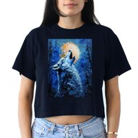 Howling Wolf Oil Painting Women's Crop Top Tee