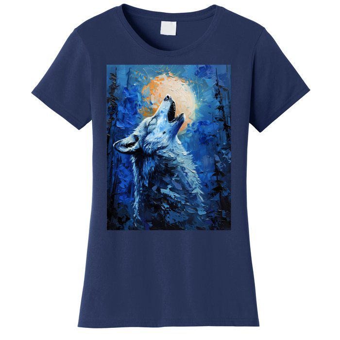 Howling Wolf Oil Painting Women's T-Shirt