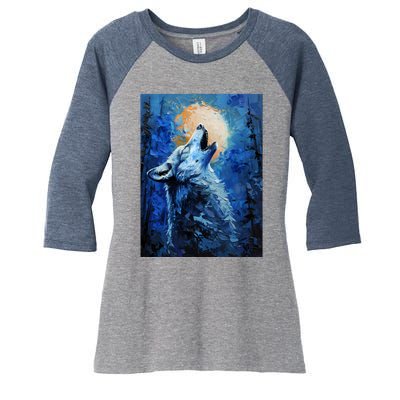 Howling Wolf Oil Painting Women's Tri-Blend 3/4-Sleeve Raglan Shirt