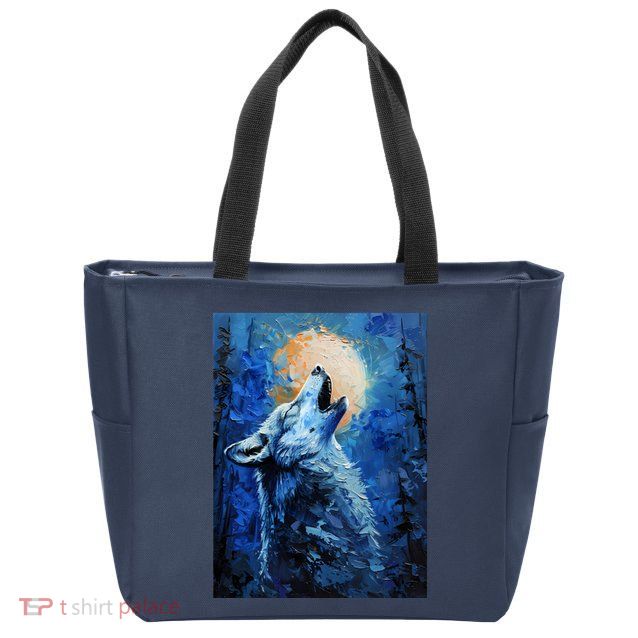Howling Wolf Oil Painting Zip Tote Bag