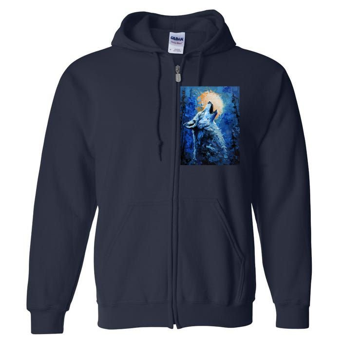 Howling Wolf Oil Painting Full Zip Hoodie