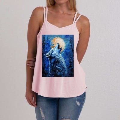 Howling Wolf Oil Painting Women's Strappy Tank