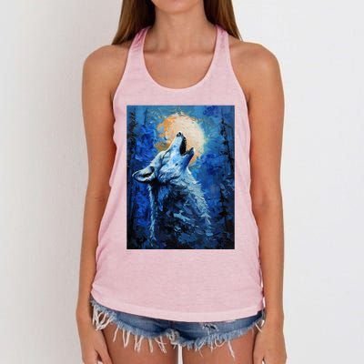 Howling Wolf Oil Painting Women's Knotted Racerback Tank