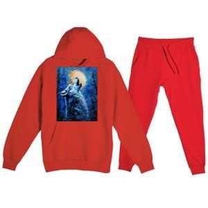 Howling Wolf Oil Painting Premium Hooded Sweatsuit Set