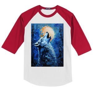 Howling Wolf Oil Painting Kids Colorblock Raglan Jersey