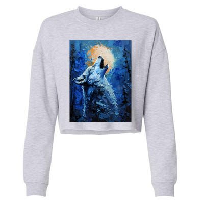 Howling Wolf Oil Painting Cropped Pullover Crew