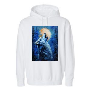 Howling Wolf Oil Painting Garment-Dyed Fleece Hoodie