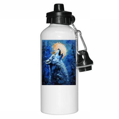 Howling Wolf Oil Painting Aluminum Water Bottle