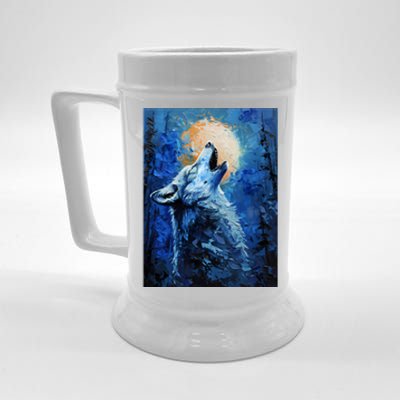 Howling Wolf Oil Painting Beer Stein