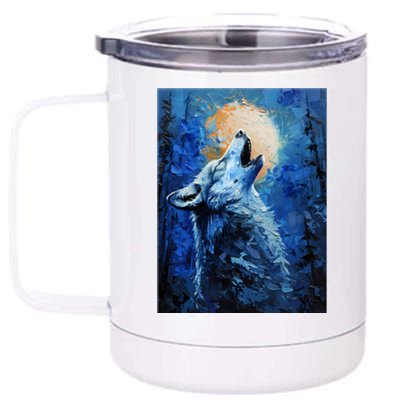 Howling Wolf Oil Painting 12 oz Stainless Steel Tumbler Cup