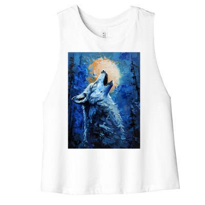 Howling Wolf Oil Painting Women's Racerback Cropped Tank