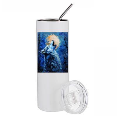 Howling Wolf Oil Painting Stainless Steel Tumbler