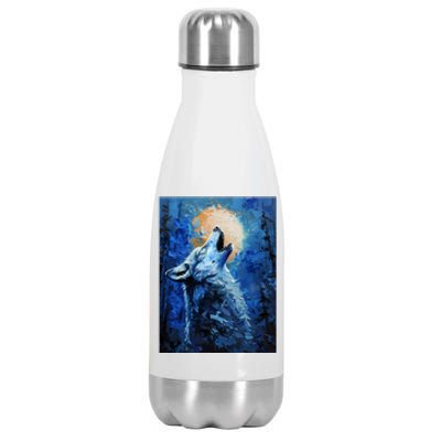 Howling Wolf Oil Painting Stainless Steel Insulated Water Bottle