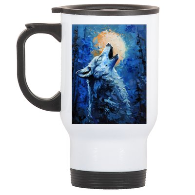 Howling Wolf Oil Painting Stainless Steel Travel Mug