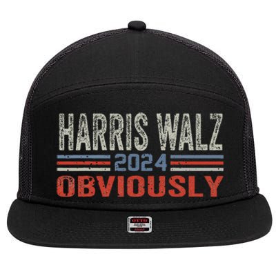 Harris Walz. Obviously. Kamala Harris Tim Walz Gift 7 Panel Mesh Trucker Snapback Hat