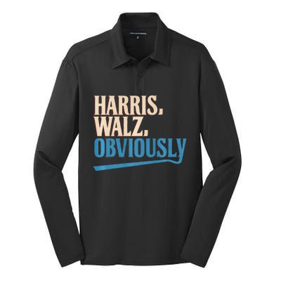 Harris Walz Obviously Election 2024 Silk Touch Performance Long Sleeve Polo