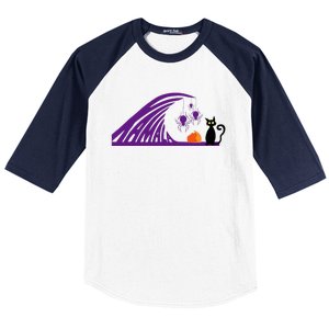 Halloween Wave Of Pruple Cats For Kamala Funny Trump Baseball Sleeve Shirt