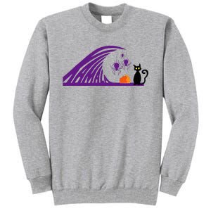 Halloween Wave Of Pruple Cats For Kamala Funny Trump Tall Sweatshirt