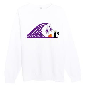 Halloween Wave Of Pruple Cats For Kamala Funny Trump Premium Crewneck Sweatshirt