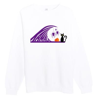 Halloween Wave Of Pruple Cats For Kamala Funny Trump Premium Crewneck Sweatshirt