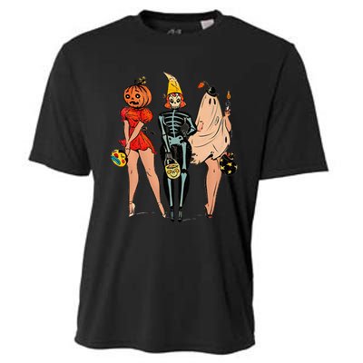 Halloween Witch Pin Up Retro Vintage Pumpkin Women Cooling Performance Crew T-Shirt