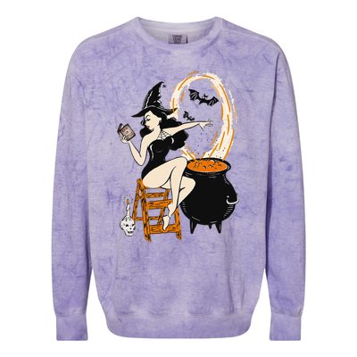 Halloween Witch Pin Up Vintage Retro Colorblast Crewneck Sweatshirt