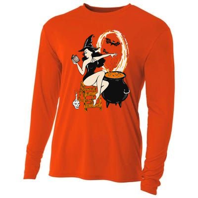 Halloween Witch Pin Up Vintage Retro Cooling Performance Long Sleeve Crew