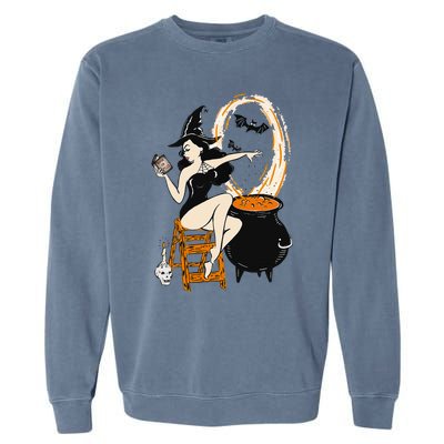 Halloween Witch Pin Up Vintage Retro Garment-Dyed Sweatshirt