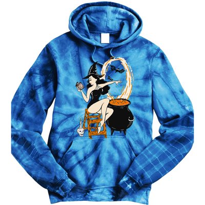 Halloween Witch Pin Up Vintage Retro Tie Dye Hoodie