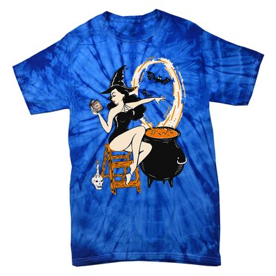 Halloween Witch Pin Up Vintage Retro Tie-Dye T-Shirt