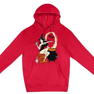 Halloween Witch Pin Up Vintage Retro Premium Pullover Hoodie