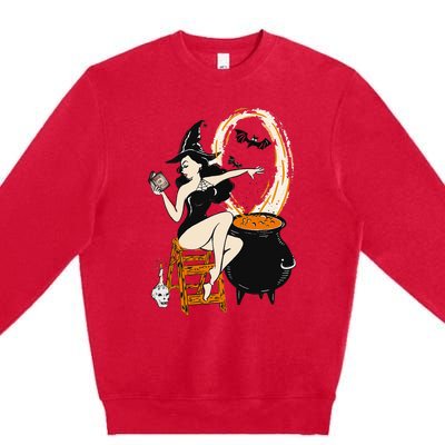 Halloween Witch Pin Up Vintage Retro Premium Crewneck Sweatshirt