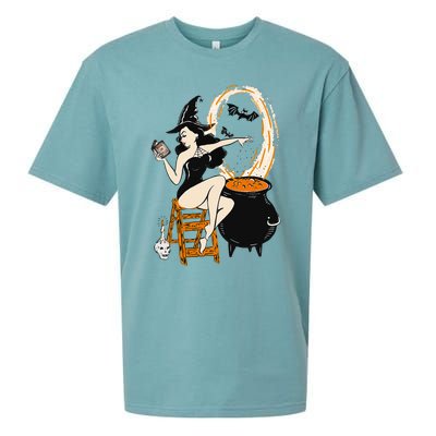 Halloween Witch Pin Up Vintage Retro Sueded Cloud Jersey T-Shirt