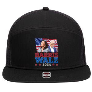 Harris Walz President Election 2024 Kamala Harris Tim Walz 7 Panel Mesh Trucker Snapback Hat