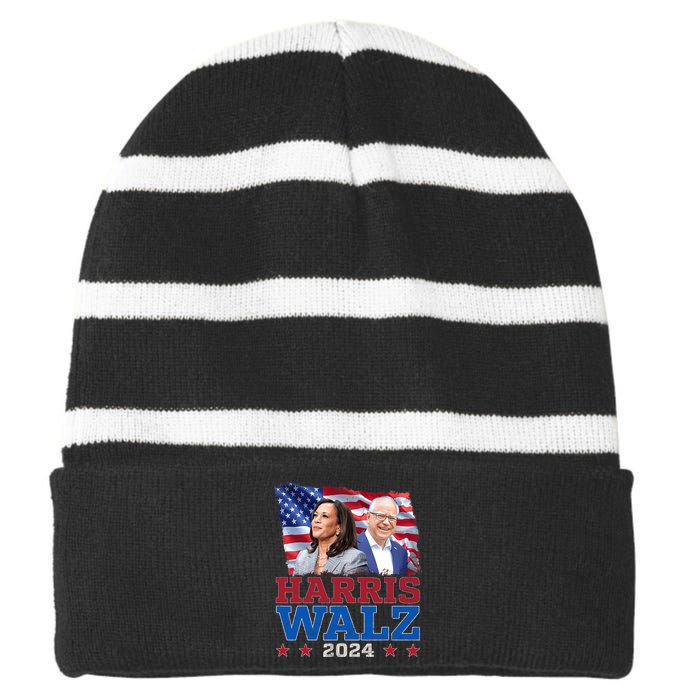 Harris Walz President Election 2024 Kamala Harris Tim Walz Striped Beanie with Solid Band