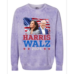 Harris Walz President Election 2024 Kamala Harris Tim Walz America Flag Design Colorblast Crewneck Sweatshirt