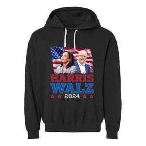 Harris Walz President Election 2024 Kamala Harris Tim Walz America Flag Design Garment-Dyed Fleece Hoodie