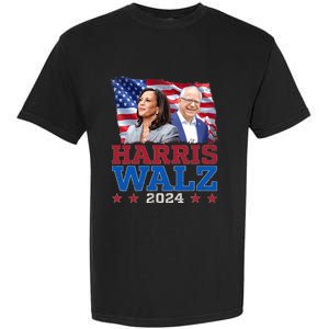 Harris Walz President Election 2024 Kamala Harris Tim Walz America Flag Design Garment-Dyed Heavyweight T-Shirt