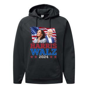 Harris Walz President Election 2024 Kamala Harris Tim Walz America Flag Design Performance Fleece Hoodie