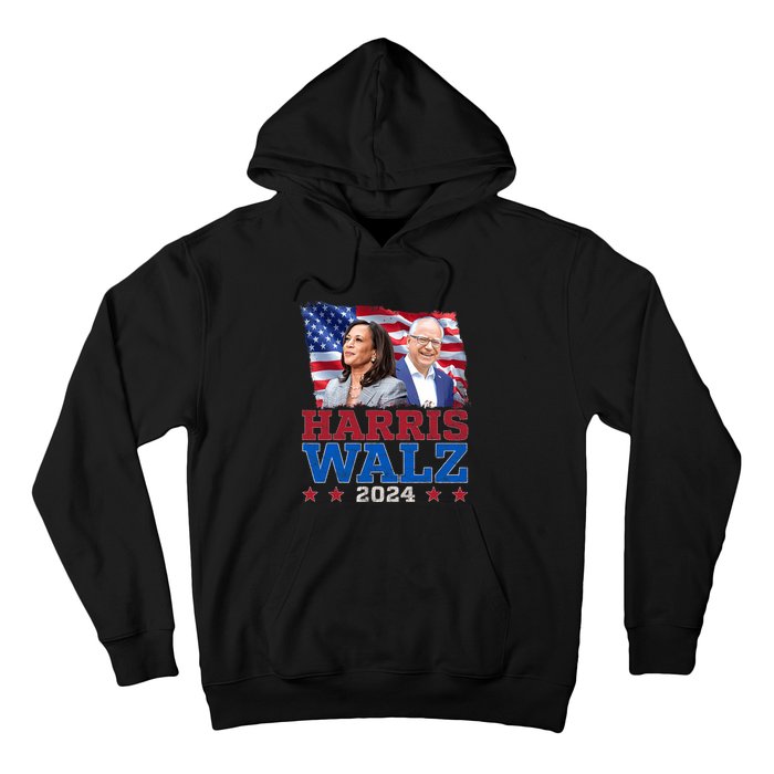 Harris Walz President Election 2024 Kamala Harris Tim Walz America Flag Design Hoodie