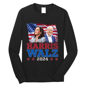 Harris Walz President Election 2024 Kamala Harris Tim Walz America Flag Design Long Sleeve Shirt