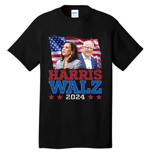 Harris Walz President Election 2024 Kamala Harris Tim Walz America Flag Design Tall T-Shirt