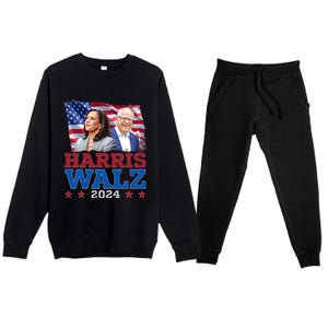 Harris Walz President Election 2024 Kamala Harris Tim Walz America Flag Design Premium Crewneck Sweatsuit Set