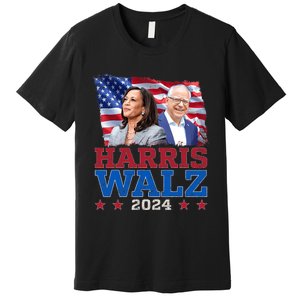 Harris Walz President Election 2024 Kamala Harris Tim Walz America Flag Design Premium T-Shirt