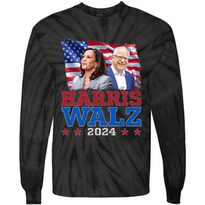 Harris Walz President Election 2024 Kamala Harris Tim Walz America Flag Design Tie-Dye Long Sleeve Shirt